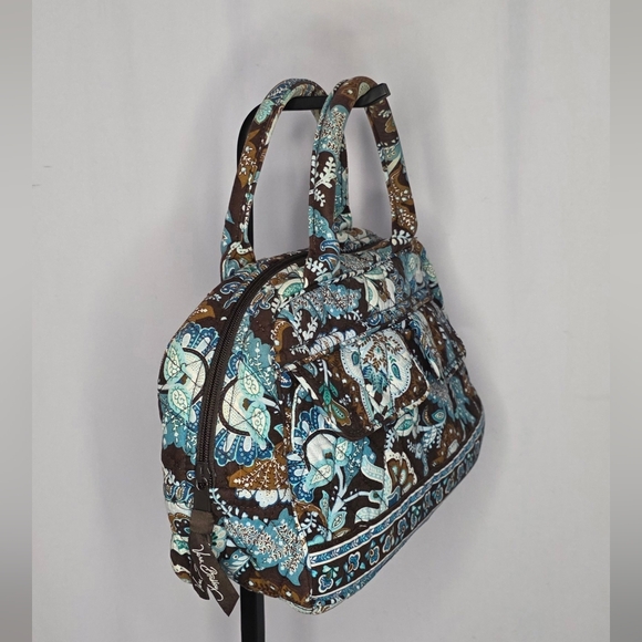 Vera Bradley Quilted Satchel Teal Brown Floral Cotton Handbag - Picture 5 of 6